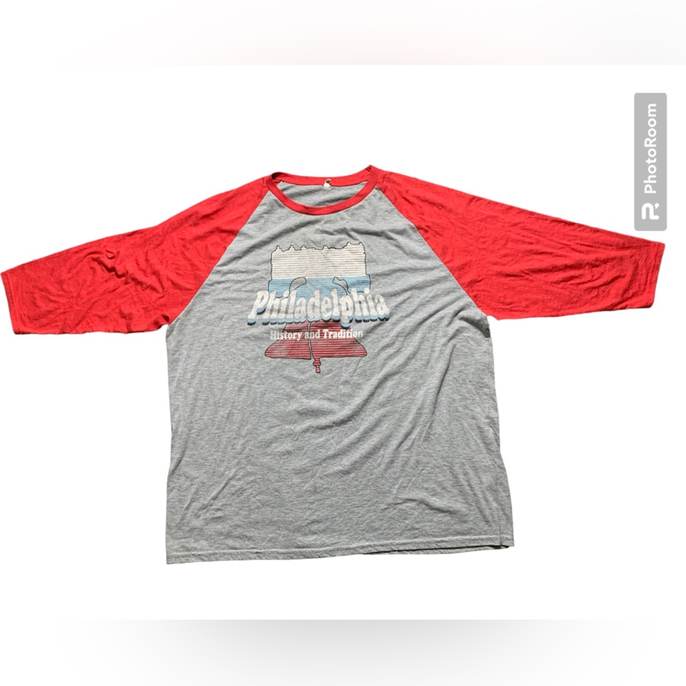 Anvil Philadelphia Raglan T-shirt Vintage Red Gray Liberty Bell RN 93846 Mens XL